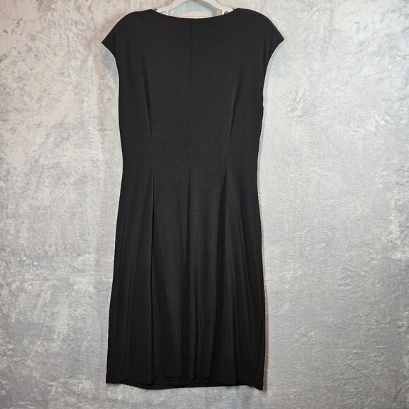 Jones Studio Draped Ruffle Midi Dress Womens Size 14 Black Party fitted cocktail - Picture 2 of 13